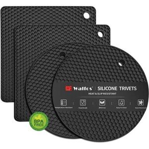 Walfos Silicone Trivet Mats Set of 4 Heat Resistant Non-Slip Hot Pads Jar Opener